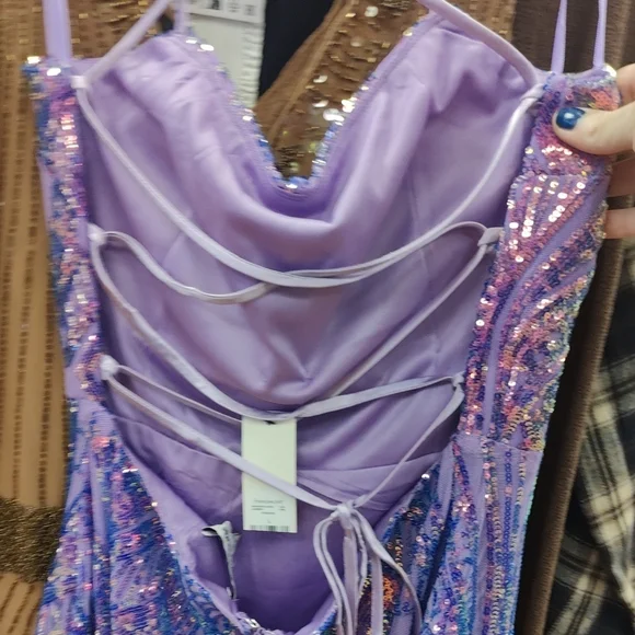 Lavender Sequin Strappy Evening Dress - Picture 6 of 9